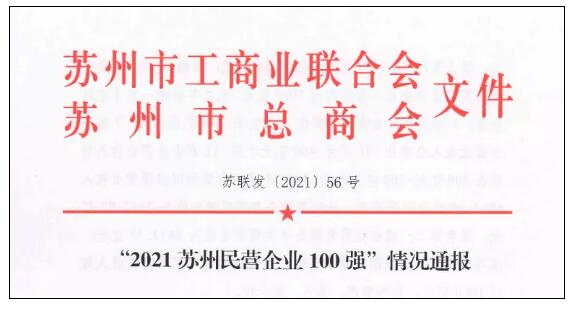 “2021蘇州民營企業100強”出爐,蘇州紐威閥門位列第75位 “2021蘇州民營企業100強”出爐,蘇州紐威閥門位列第75位