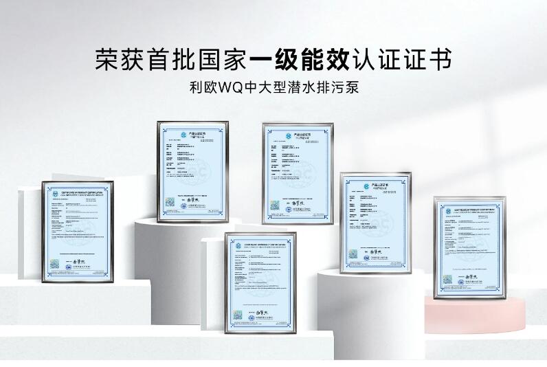 利歐WQ中大型潛水排污泵榮獲首批國家一級能效認證證書 利歐WQ中大型潛水排污泵榮獲首批國家一級能效認證證書